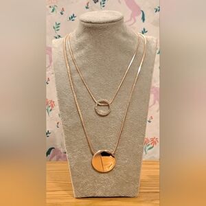 NWT Guess Rose Gold Tone 2 Chain & 2 Pendant Bling Rhinestone Necklace Jewelry
